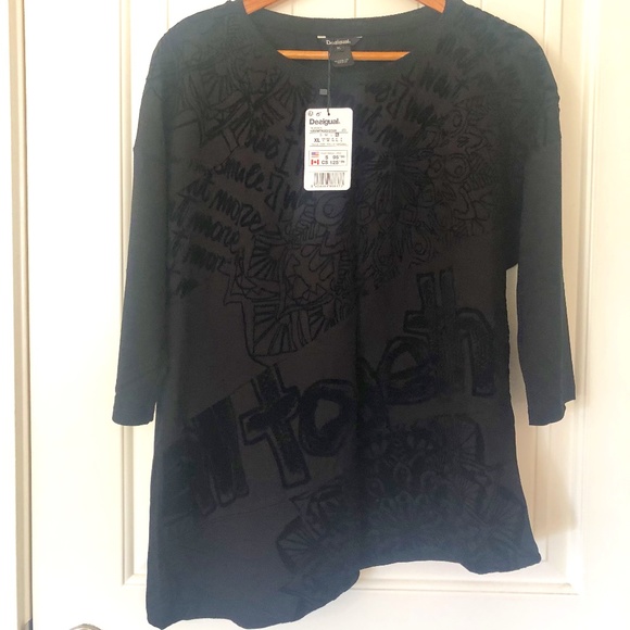 Desigual NWT 3/4 sleeve asymmetrical top XL - Picture 1 of 4